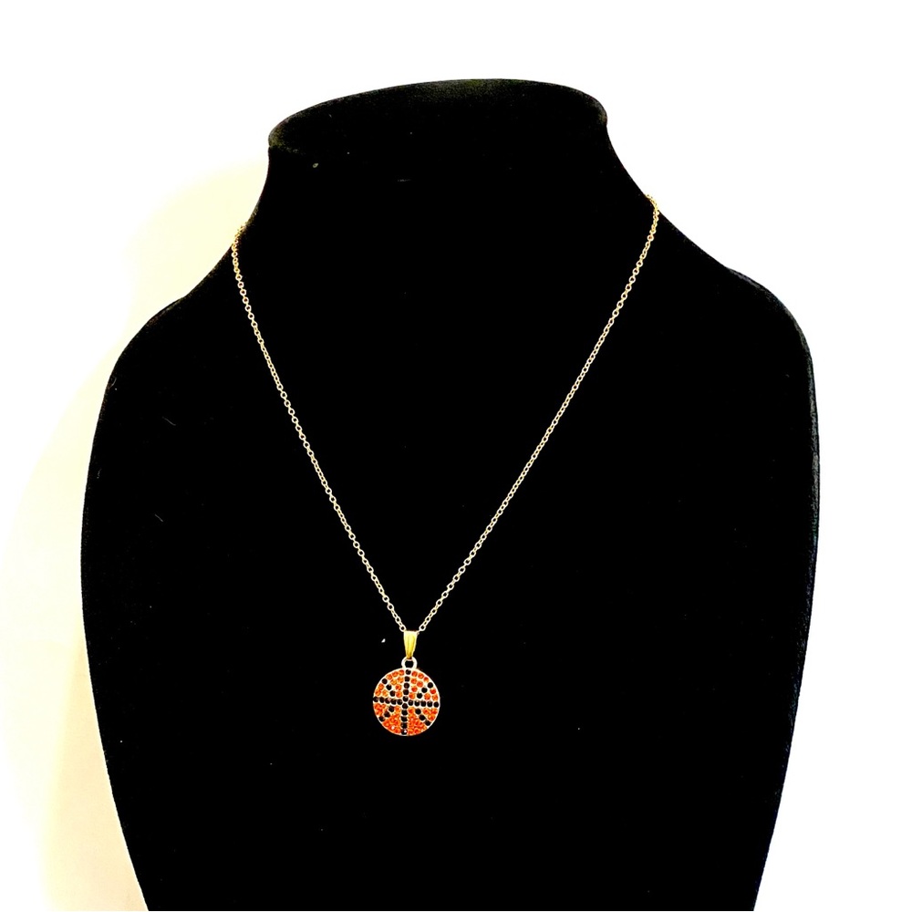 Basketball Necklace Gold Rhinestone - Picture 3 of 7